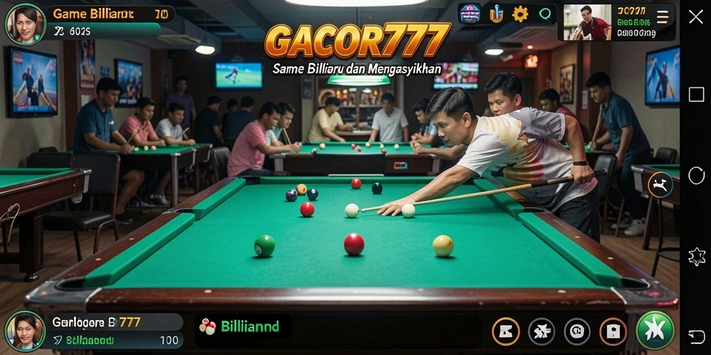 Antarmuka GACOR777 menampilkan meja billiard yang realistis dan interaktif.