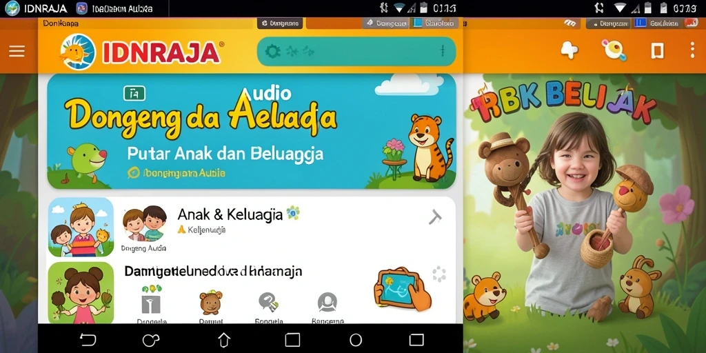 Tampilan antarmuka IDNRAJA yang menampilkan koleksi dongeng audio.