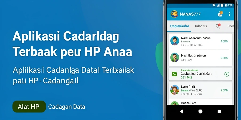 Screenshot antarmuka utama NANAS777 yang menunjukkan fungsi Cadangan Data.