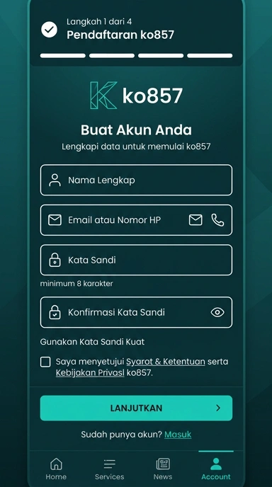 Tampilan halaman daftar ko857